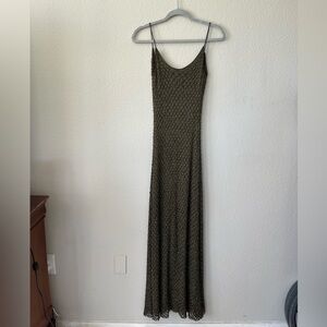 Carmen Marc Valvo Green Gold Beaded Low Back Full Length Dress Women’s Size L